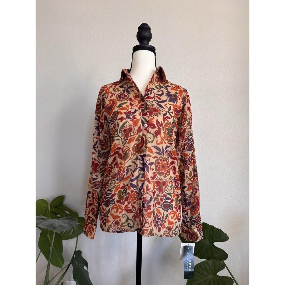 NWT Lauren Ralph Lauren 100% Cotton Petite Sz 6P-8P Floral Paisley Shirt